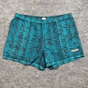 Vintage Hawaiian Style Swim Trunks Mens 36 Teal Black Tribal Print USA Hole